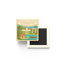 Tonga - Tonga - Paper Cut Art - Baskılı Buzdolap Magneti Kare - 9x9 Cm