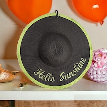 Kadın Hasır Plaj Şapkası Natural Black Sute Bucket Hat Plaj Havuz Siyah