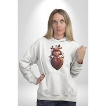 Çikolata Kız Kalbi Kadın Erkek Beyaz Kapüşonlu Sweatshirt Hoodie Beyaz