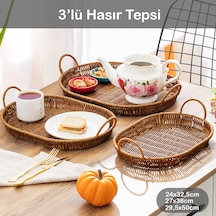 Porsima 708c Oval 3'lü Hasır Tepsi Dekoratif Sunum Servis Tepsisi