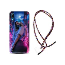 Huawei P20 Lite Kılıf Rasta Boyun Askılı Mask Girl 1659 Siyah