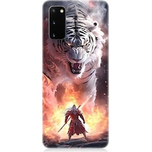 Samsung Galaxy S20 Plus Uyumlu Beyaz Kaplan Ve Samuray Desenli Silikon Kılıf