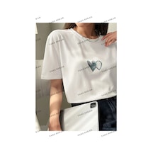 Startmore Kadın Beyaz Çift Heart Baskılı Oversize Beyaz