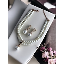 Kristal Taşlı Mayorka İnci Sallantılı Tasma İnci Kolye Ve Mayorka İnci Küpe Beyaz Kristal Taşlı Mayorka İnci Sallantılı Tasma İnci Kolye Ve Mayorka İnci Küpe Beyaz
