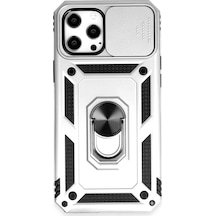 İphone 12 Pro Max Kılıf Pars Lens Yüzüklü Silikon - Gümüş