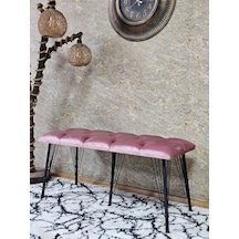 Zafir Metal Siyah Tel Ayaklı 100 Cm Puf Bench - Puf - Bench - Oturak - Mutfak Oturağı - Antre Oturağı Pembe