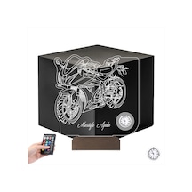 Luvivia Motorsiklet Motorcu Hediye Kişiye Özel Metal Saatli 3d Lamba - Masa Gece Lambası Şeffaf