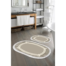 Eko Trend Djt 2 Li Yıkanabilir Kaymaz Taban Oval Banyo Paspas Klozet Takımı 657m Modern Camel 60 X 100 - 50 X 60