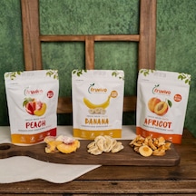 Fruvivo 3'lü Freeze Dry Paket - Şeftali + Muz + Kayısı - Dondurularak Kurutulmuş Meyve Cipsi Şeker İlavesiz %100 Doğal Vegan 75 G