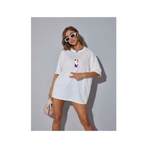Tarzsokak Unisex Kadın/erkek Nbbaa Özel Baskılı Renkli Oversize Penye T-shirt Beyaz