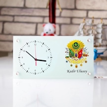 Kişiye Özel Osmanlı Tuğra Tasarımlı Masa Üstü Cam Saat 29037
