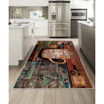 Dijidekor Işıltı Koleksiyonu Model245 Süngerli Dijital Baskılı Saçaksız Mutfak Halısı Yolluk