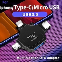 4&apos Ü 1 Arada Otg Adaptörü Bellek Konnektörü, Otg Adaptörü, Siyah