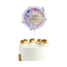 Pasta Üstü Dekoratif Çubuklu Happy Bırthday Kelebekli