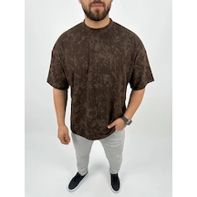 Erkek Premium Tişört Osy Yumuşak Dokulu Yıkamalı Oversize T-shirt - Kahverengi