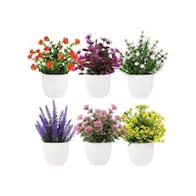 Nettenevime 6lı Set Yapay Çiçek Beyaz Saksıda 6 Çeşit Renkli Çiçekler Çok Renkli