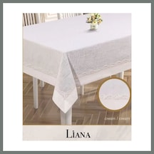 Bezos Keten Masa Örtüsü Tablecloth 160x220 Cm Dantel Yemek Masası Örtüsü Liana Model Krem Mmbz