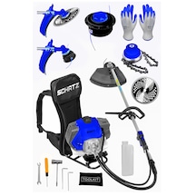 Schatz 5.9 Hp Sırt Tipi Benzinli Motorlu Ot Çalı Çim Biçme Tırpanı 11000rpm Mavi + Canavar Başlık