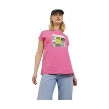 Jack & Jones Bisiklet Yaka Baskılı Kadın T-shirt 12234665 Gül
