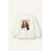 Defacto Oversıze Bisiklet Yaka Baskılı İçi Yumuşak Tüylü Kalın Sweatshirt Kız Çocuk I9201a826wner105 Ekru-er105