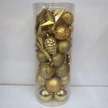 Asılabilir Yılbaşı Yeniyıl Ağacı Süsü Top,ağaç,kozalak,mantar,yıldız Set Altın 44 Parça Christmas Tree Ornaments