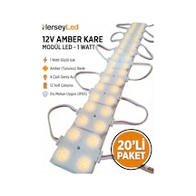 20 Adet Amber Renk Kare Merceksiz 12 Volt Beyaz