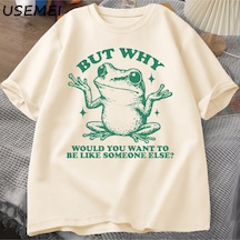 Flood Of Style Ama Neden Başka Biri Gibi Olmak İstersiniz T-shirt Erkekler Retro Komik Kurbağa Grafik T Shir Haki