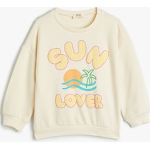 Koton Sweatshirt Uzun Kollu Bisiklet Yaka Yaz Temalı Slogan Baskılı Pamuklu Bej 4skg10142ak 4SKG10142AK050 Ekru
