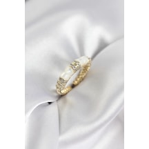 Zirkon Taşlı Kemik Model Gold Renk Kadın Yüzük Çok Renkli