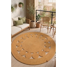 Villadia Home Textile Jüt Hasır Yuvarlak Kilim Halı Yolluk Dekoratif Örgü Halı Doğal Görünümlü Bohem Kilim Salon Oturma Odası Balkon Mutfak Yatak Odası Koridor 7209bambu