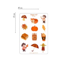 Sonbahar Temalı Turuncu/kahverengi Renkli Sevimli Balkabağı Tilki Sticker Seti - 12 Parça - Hc191 Standart