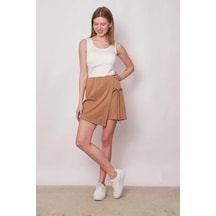 JUMENT Kadın Esnek Modal Karışımlı Beli Lastikli Şort Etek Boy:40cm +-2cm -camel CAMEL