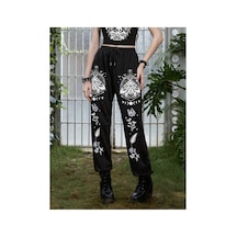 Tarzsokak Goth Skull Graphic Drawstring Waist 4 Mevsim Eşofman Siyah
