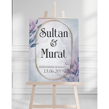 Söz Nişan Düğün İçin 50x70 Karşılama Panosu - Renkli Çiçek Tasarımlı 1 Beyaz