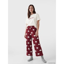 Lcw Young Bordo Bisiklet Yaka Baskılı Kadın Kaprili Pijama Takımı