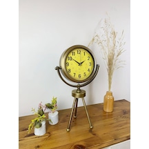 Retro Antique Üç Ayaklı Metal Eskitme Masa Saati Kırmızı - Kahverengi