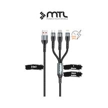18w 3'ü 1 Arada 3in1 Ultra Hızlı Hasır Örgülü Şarj Ve Data Aktarım Kablosu 1 Metre Mt2511