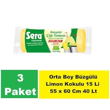 Sera Çöp Torbası Büzgülü Limon Orta Boy 55 X 60 Cm 3 X 15 Li