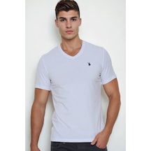 T9568 Dewberry V Yaka Erkek T-shırt-beyaz