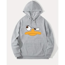 Uyguntarz Unisex Sinirli Duffy Baskılı Oversize Sweatshirt Gri