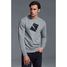 Anime Note Book Baskılı Gri Erkek Örme Sweatshirt
