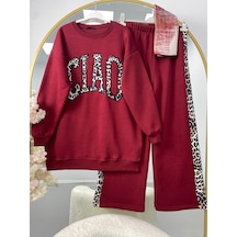 Lovie Moda Kadın Leopar Yazılı Eşofman Takımı Bordo