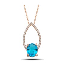 Gümüş Rose Turkuaz Oval Taşlı Kadın Kolye Rose Gold