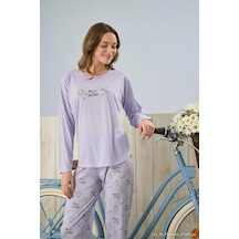 Pijamoni Polyviskon Uzun Kollu Lila Pijama Takımı - 7300 LILA
