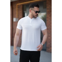 Erkek Hakim Yakalı Kısa Kollu Pamuklu T-shirt Beyaz