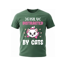 Urbantrendstore Kedili Tişört Kedi Baskılı Yarım Oversize Pamuklu Biskilet Ve Yuvarlak Yaka Tişört Tshirt Çağla Yeşili