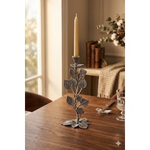 Leaf Candle Holder Nıckel Antıque 16,5x16,5x35,5 Cm 2 Gümüş