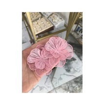 Metal Çizgili Çiçek Model Küpe Pembe 57620490