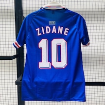 Fransa Millî Takımı Zidane 10 Retro Futbol Forması Mavi Çok Renkli
