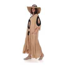 Bohem Stil Omuz Dekolteli Şık Dökümlü Elbise Camel